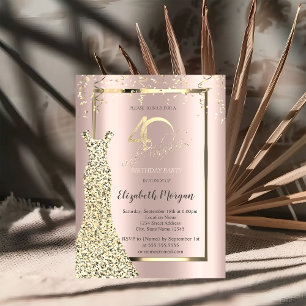 Secuins Vestido Rosa Oro 40 cumpleaños Invitación