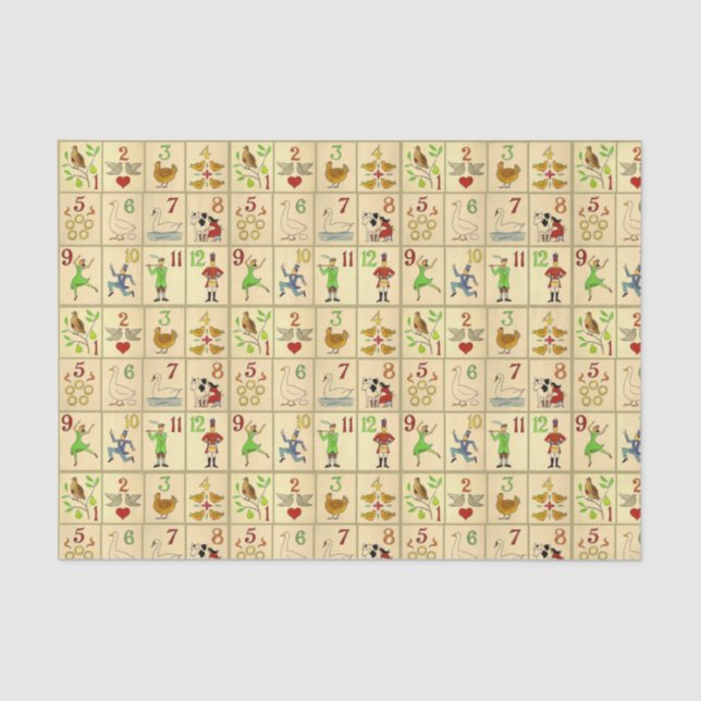 Seda 10lb papel seda, blanco DOCE DÍAS DE NAVIDAD (Anverso)