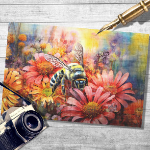Seda Abeja con flores vibrantes 3 Papel de tono de desc