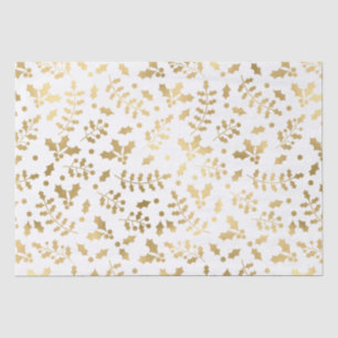 Seda Acebo de Navidad de papel de aluminio blanco y dor