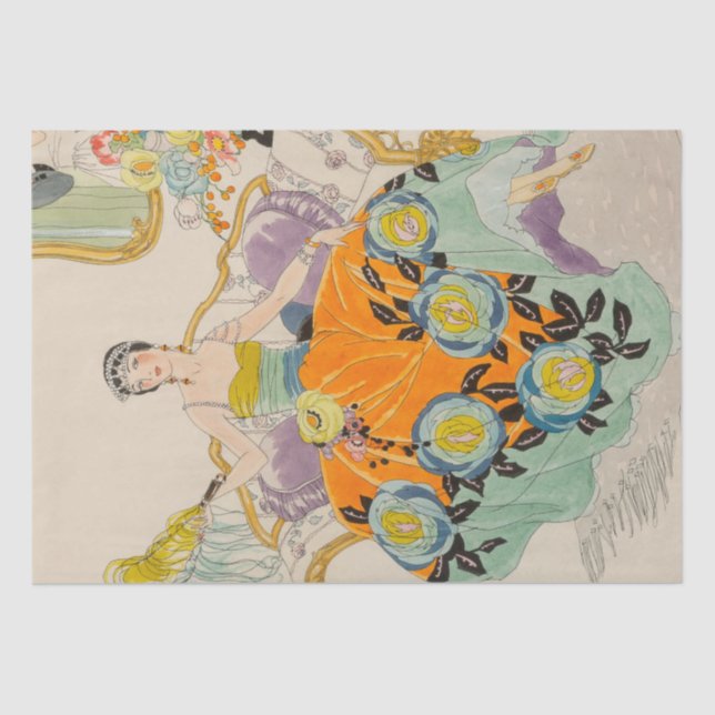 Seda Alberto Vargas Art Deco Papel de tono de desunión (Anverso)