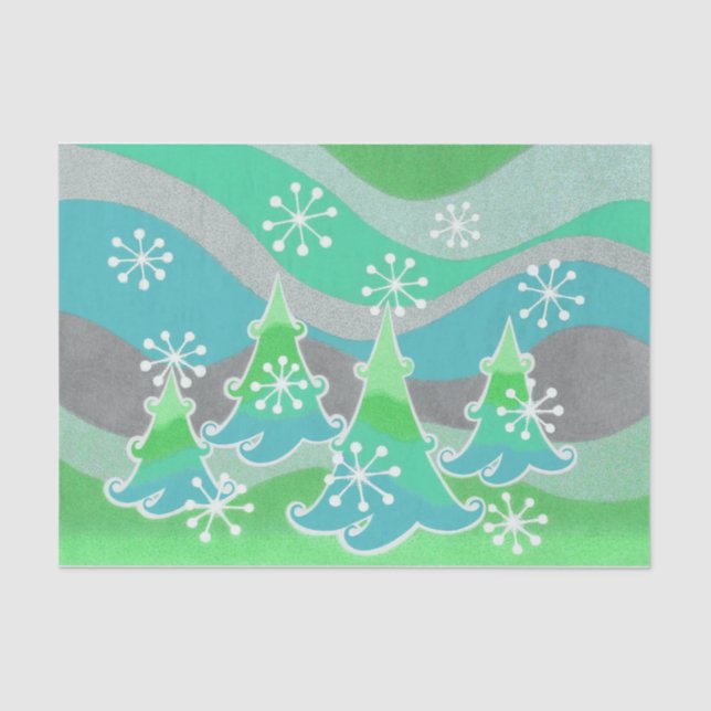 Seda Árboles de invierno Papel de tejido verde (Anverso)