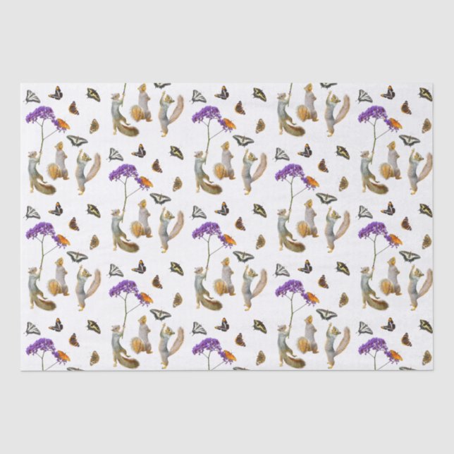 Seda Ardillas con papel de tejidos de mariposas (Anverso)