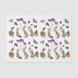 Seda Ardillas, flores y mariposas Papel de tejidos