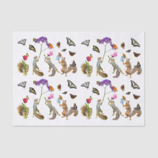 Seda Ardillas, flores y mariposas Papel de tejidos