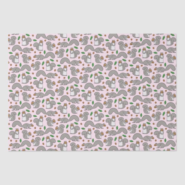 Seda Ardillas grises sobre papel de tejido rosado (Anverso)