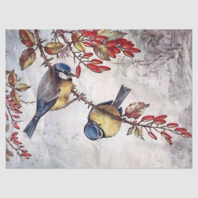 Seda Aves de Otoño 4 Papel de tono de desunión (Anverso)