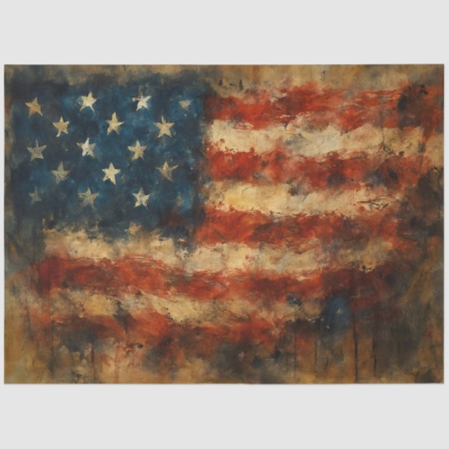 Seda Bandera Americana Abstracta en Papel de Decoupage  (Anverso)