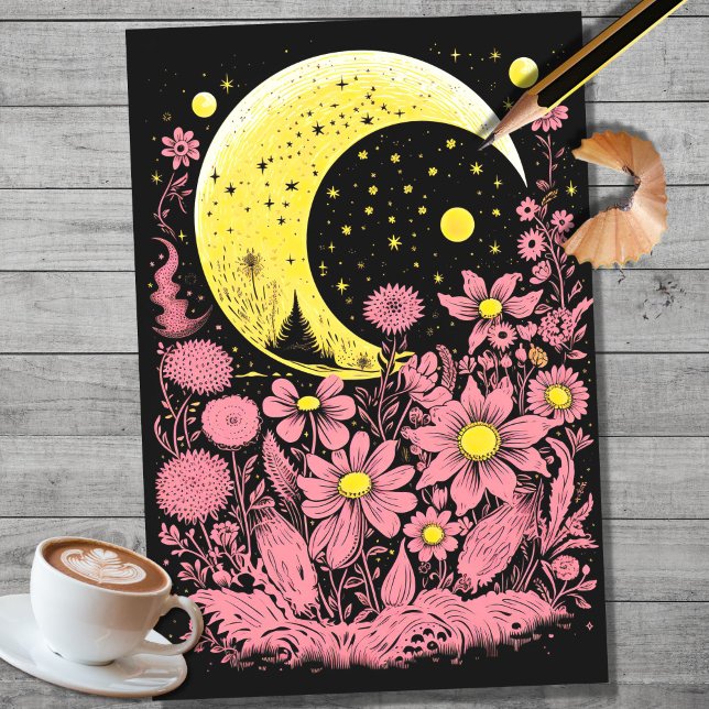 Seda Boho Moon and Flowers 12 Papel de desconfianza (Subido por el creador)