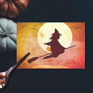 Seda Bruja voladora con luna llena no2 Papel de tejidos