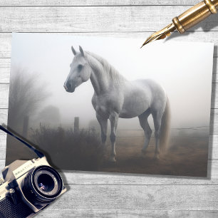 Seda Caballo blanco en papel de decoro niebla 1