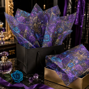 Seda Caja de joyas de medianoche Papel tisú floral glam