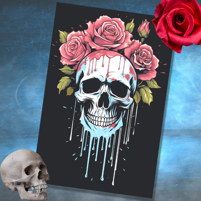 Seda Calavera con Rosas de goteo 2 Papel de descomposic (Subido por el creador)