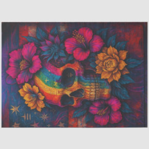 Seda Calavera de colores y papel de decúbito en las flo