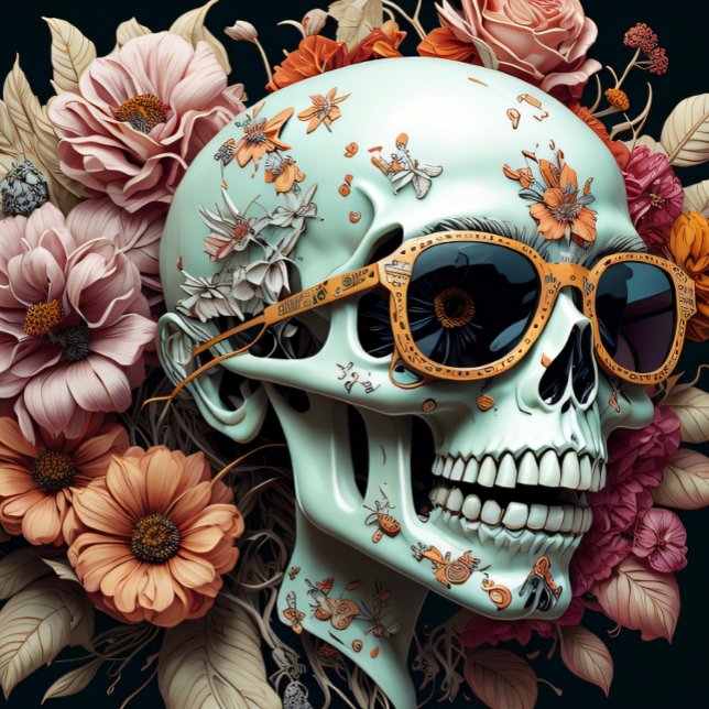 Seda Calavera de flor cara negra Papel de tejidos Mouss (Subido por el creador)