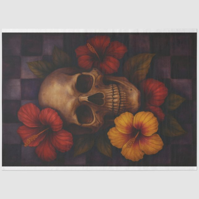 Seda Calavera frontal y papel desconchador de Hibiscus (Anverso)