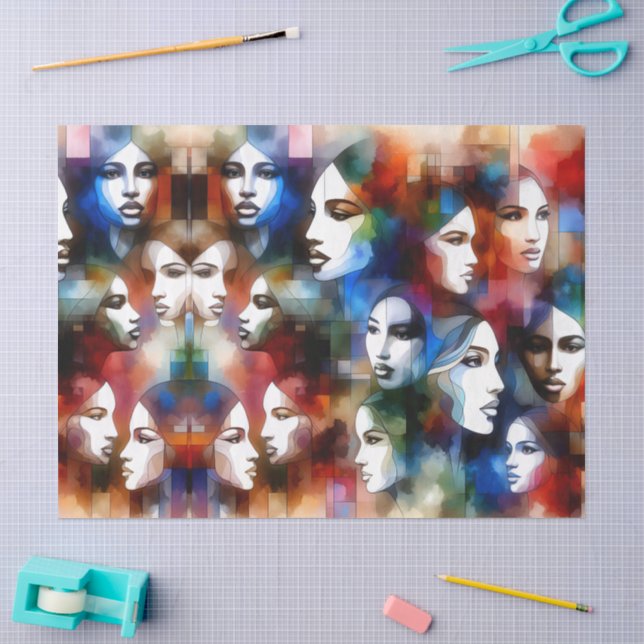 Seda caras de mujer abstracto  Papel de Decoupage (Artesanía)