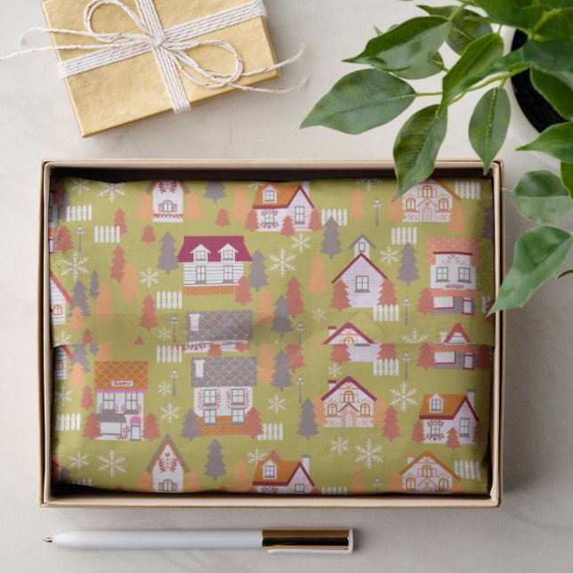 Seda Casas de Navidad Papel de envolver verde (Regalo )
