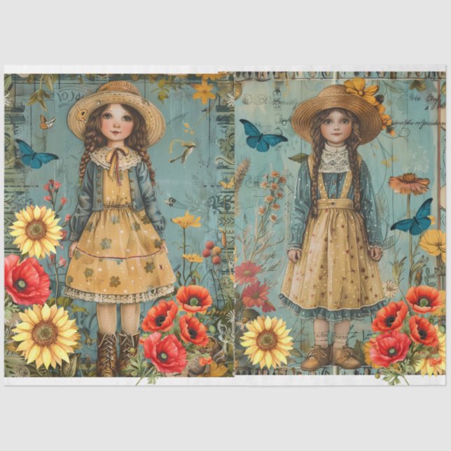 Seda Chicas Cuidados En Papel De Tejido Jardín (Anverso)