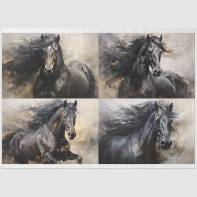 Seda Collage de caballos salvajes 3 Papel de desconcham (Anverso)