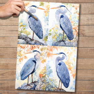 Seda Collage de la garza azul 1 Papel de deshielo