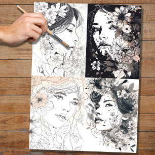 Seda Collage de mujeres de arte de línea 1 papel de des