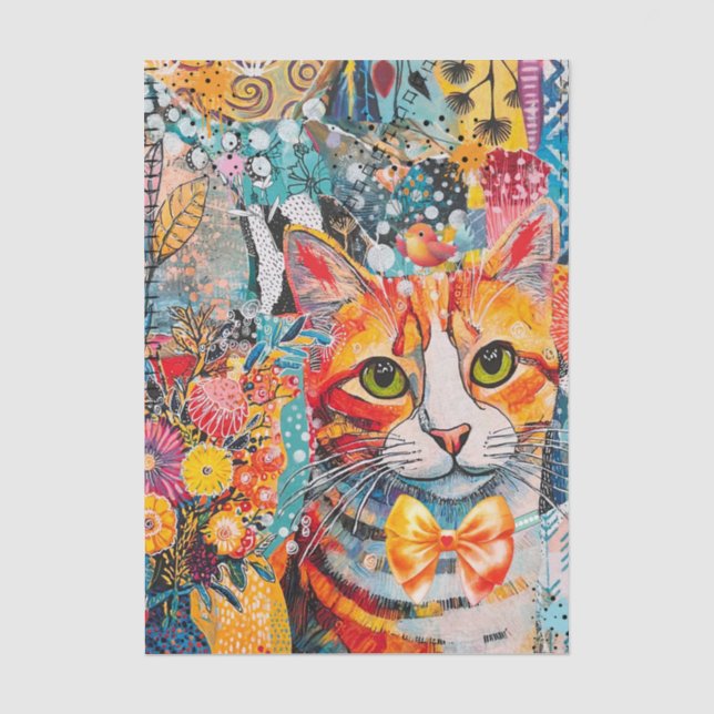 Seda Collage de papel mixto de gato (Anverso)