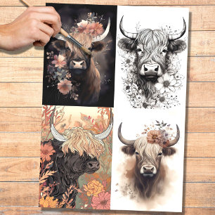 Seda Collage de vacas de Highland 1 Papel de descomposi