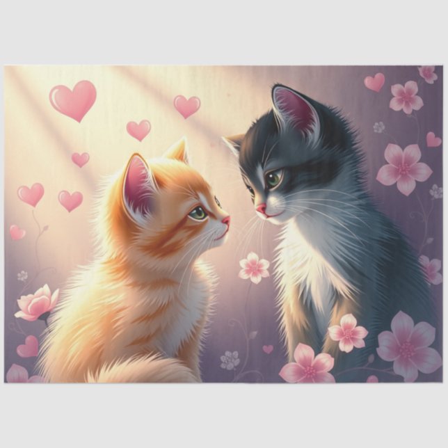 Seda Colorido papel de tejidos de gatos románticos (Anverso)