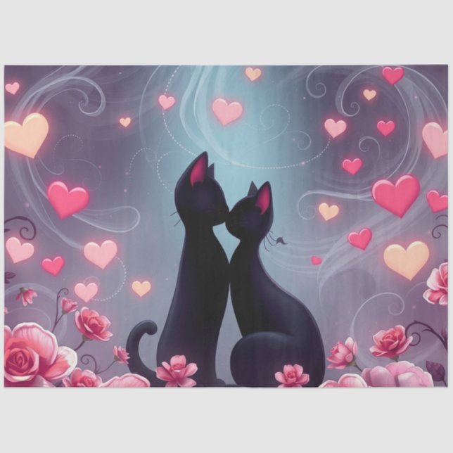 Seda Colorido papel de tejidos de gatos románticos (Anverso)