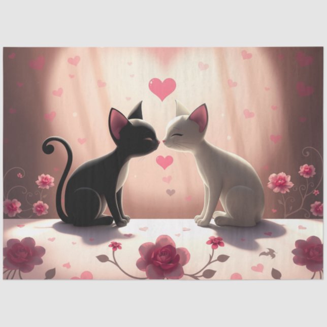 Seda Colorido papel de tejidos de gatos románticos (Anverso)