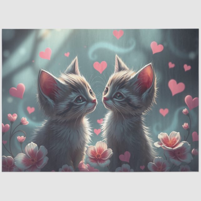 Seda Colorido papel de tejidos de gatos románticos (Anverso)