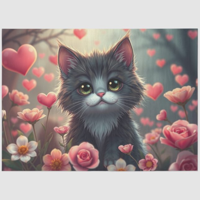 Seda Colorido papel de tejidos de gatos románticos (Anverso)