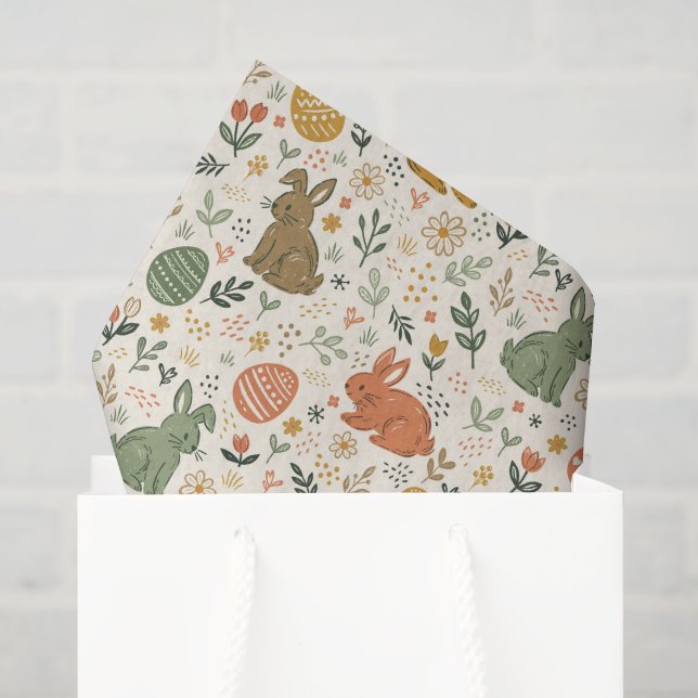 Seda Conejitos de primavera dibujados a mano en papel t (Bolsa de regalo)