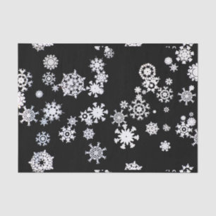 Seda Copos de nieve blancos en papel de tejidos negros