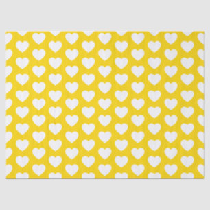 Seda Corazones, blanco en papel de tejido amarillo dora