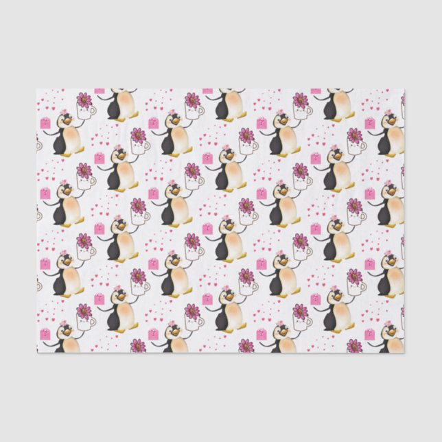 Seda Corazones de pingüino de papel de tejido el día de (Anverso)
