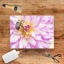 Seda Dahlia Blanca Y Rosa Con Papel Tejido De Abeja Bum