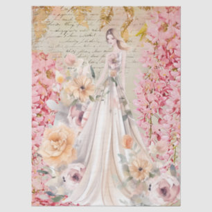 Seda Dama Romántica en Papel de Decoupage de Vestido Fl