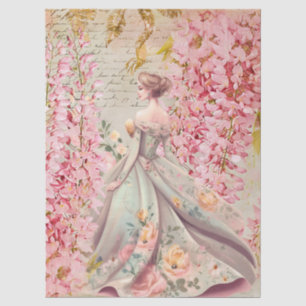 Seda Dama Romántica en Papel de Decoupage de Vestido Fl