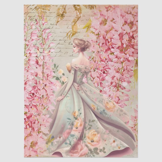 Seda Dama Romántica en Papel de Decoupage de Vestido Fl (Anverso)