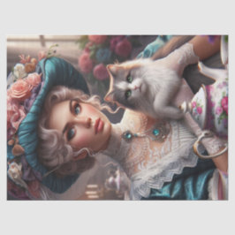 Seda Dama victoriana con Gorra azul y papel de gato