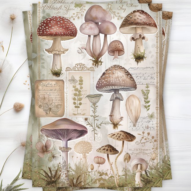 SEDA DECORACIÓN DE HABITACIONES SALVAJE PAPEL DE TEJIDO (WILD MUSHROOMS DECOUPAGE TISSUE PAPER)