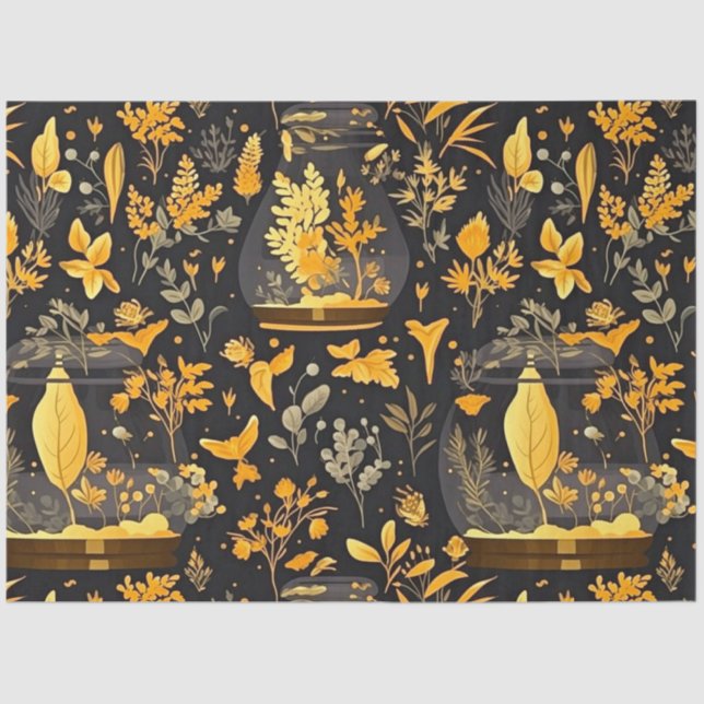 Seda Decoupage Tejido Papel Planta de Oro Terrarios (Anverso)