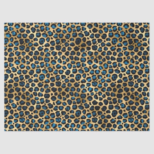Seda Diseño de la serie Blue y Gold Leopard 4 Papel de  (Anverso)