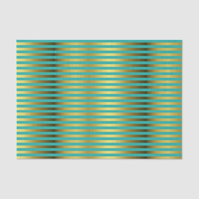 Seda Elegante papel de té a rayas de oro y Aqua (Anverso)