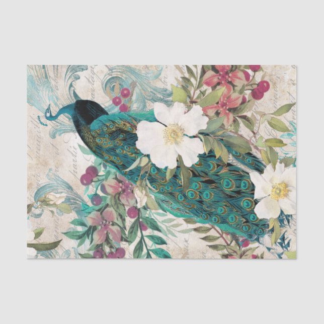 Seda Elegante Papel de tejido de pavo real (Anverso)