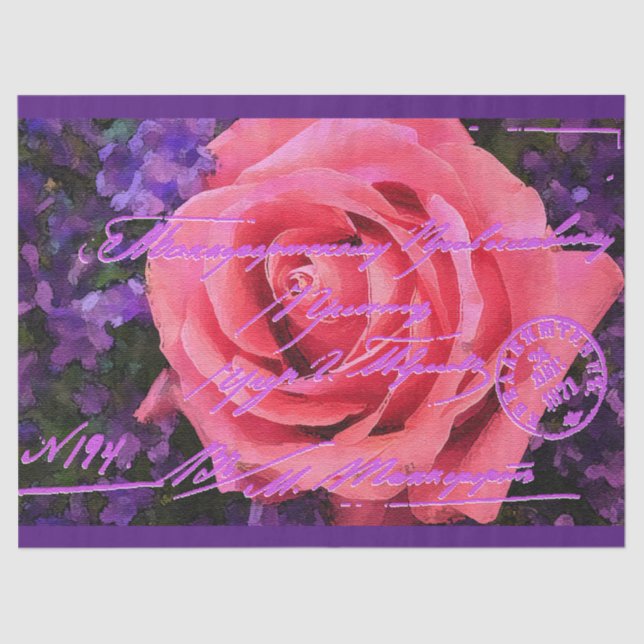 Seda Elegante Papel De Tejido De Postales Florales Vint (Anverso)