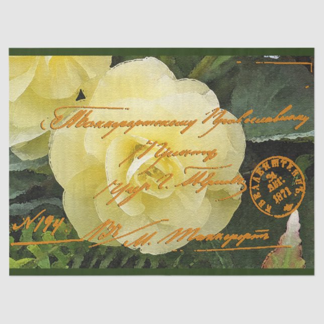 Seda Elegante Papel De Tejido De Postales Florales Vint (Anverso)