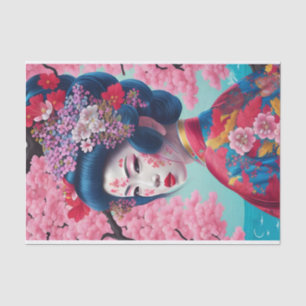 Seda Elegante Papel De Tejido Geisha Y Flor De Cerezo